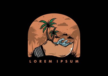 Lambanın üzerinde bir plaj manzarası çizimi