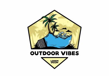 Lambanın üzerinde bir plaj manzarası çizimi