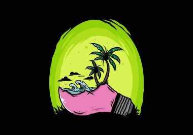 Lambanın üzerinde bir plaj manzarası çizimi