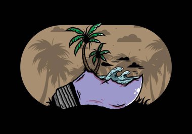 Lambanın üzerinde bir plaj manzarası çizimi