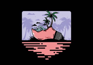 Lambanın üzerinde bir plaj manzarası çizimi