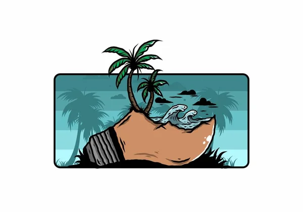 Ilustración Paisaje Playa Lámpara Bombilla — Vector de stock