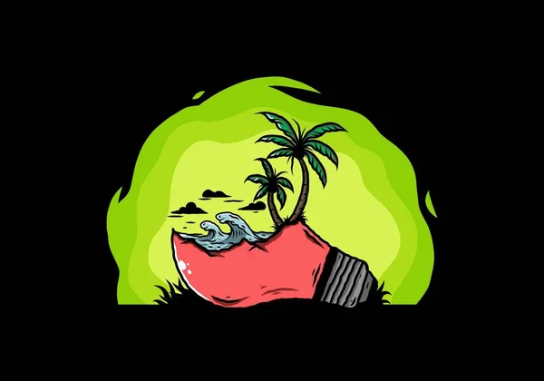 Ilustración Paisaje Playa Lámpara Bombilla — Vector de stock