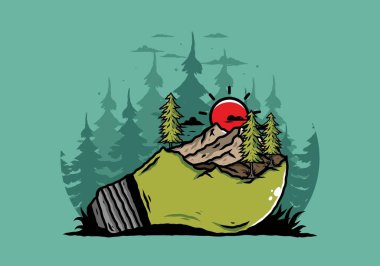 Lamba üzerindeki dağ manzarasının çizimi