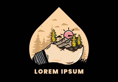 Lamba üzerindeki dağ manzarasının çizimi