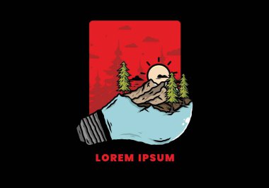 Lamba üzerindeki dağ manzarasının çizimi