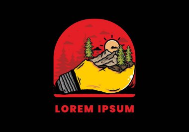 Lamba üzerindeki dağ manzarasının çizimi