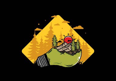 Lamba üzerindeki dağ manzarasının çizimi