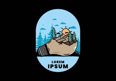 Lamba üzerindeki dağ manzarasının çizimi