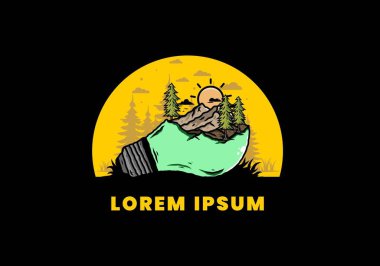 Lamba üzerindeki dağ manzarasının çizimi