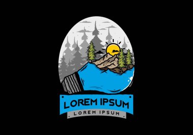 Lamba üzerindeki dağ manzarasının çizimi