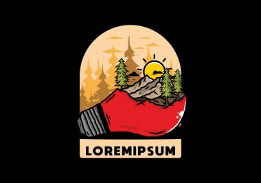 Lamba üzerindeki dağ manzarasının çizimi