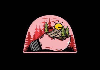 Lamba üzerindeki dağ manzarasının çizimi