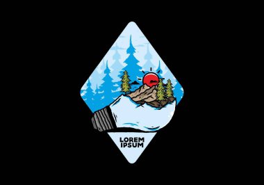 Lamba üzerindeki dağ manzarasının çizimi