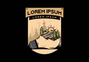 Lamba üzerindeki dağ manzarasının çizimi