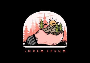 Lamba üzerindeki dağ manzarasının çizimi