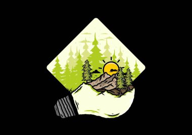 Lamba üzerindeki dağ manzarasının çizimi