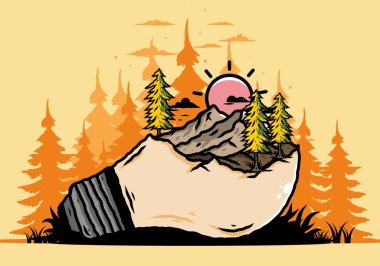 Lamba üzerindeki dağ manzarasının çizimi