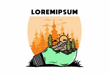 Lamba üzerindeki dağ manzarasının çizimi