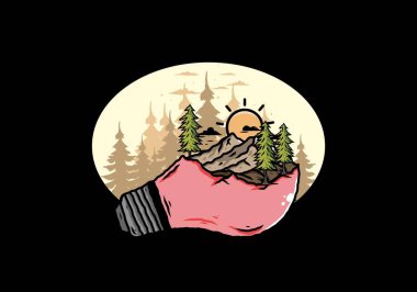 Lamba üzerindeki dağ manzarasının çizimi