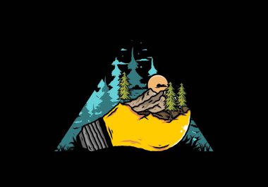 Lamba üzerindeki dağ manzarasının çizimi