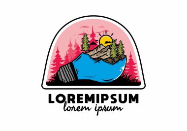 Lamba üzerindeki dağ manzarasının çizimi