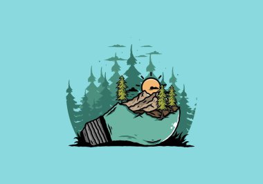 Lamba üzerindeki dağ manzarasının çizimi