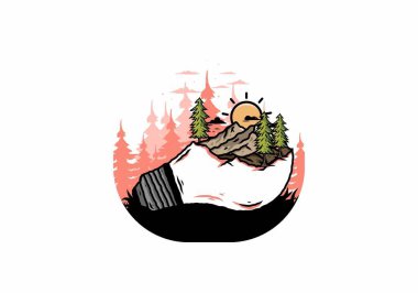 Lamba üzerindeki dağ manzarasının çizimi