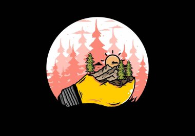 Lamba üzerindeki dağ manzarasının çizimi