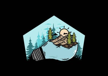 Lamba üzerindeki dağ manzarasının çizimi