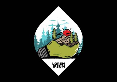 Lamba üzerindeki dağ manzarasının çizimi