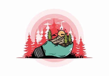 Lamba üzerindeki dağ manzarasının çizimi