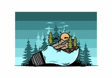 Lamba üzerindeki dağ manzarasının çizimi