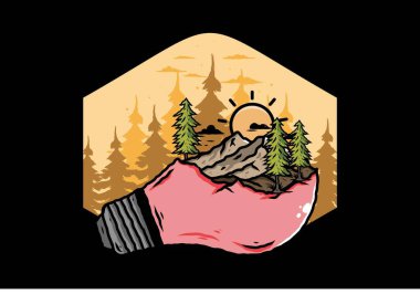 Lamba üzerindeki dağ manzarasının çizimi