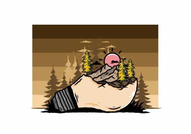 Lamba üzerindeki dağ manzarasının çizimi