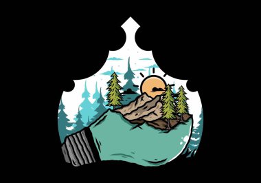 Lamba üzerindeki dağ manzarasının çizimi