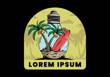 Hindistancevizi ağacı ve ampulün içinde sörf tahtası tasarımı