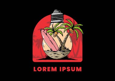 Hindistancevizi ağacı ve ampulün içinde sörf tahtası tasarımı