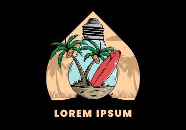 Hindistancevizi ağacı ve ampulün içinde sörf tahtası tasarımı