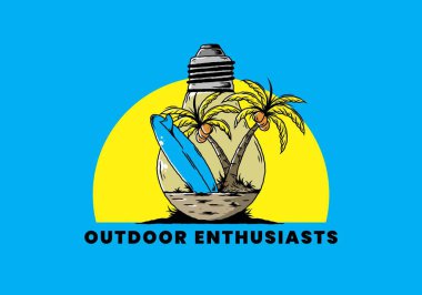 Hindistancevizi ağacı ve ampulün içinde sörf tahtası tasarımı