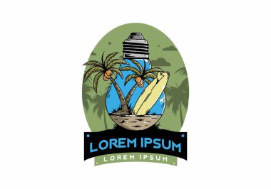 Hindistancevizi ağacı ve ampulün içinde sörf tahtası tasarımı