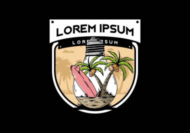 Hindistancevizi ağacı ve ampulün içinde sörf tahtası tasarımı