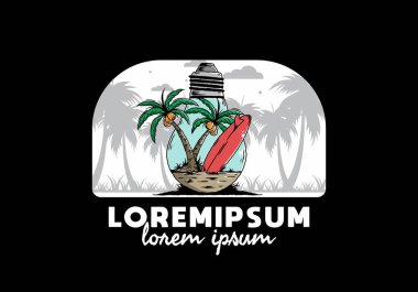 Hindistancevizi ağacı ve ampulün içinde sörf tahtası tasarımı