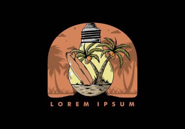 Hindistancevizi ağacı ve ampulün içinde sörf tahtası tasarımı