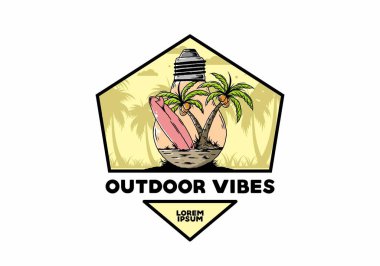 Hindistancevizi ağacı ve ampulün içinde sörf tahtası tasarımı