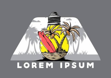 Hindistancevizi ağacı ve ampulün içinde sörf tahtası tasarımı