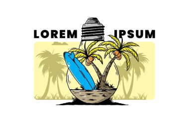 Hindistancevizi ağacı ve ampulün içinde sörf tahtası tasarımı