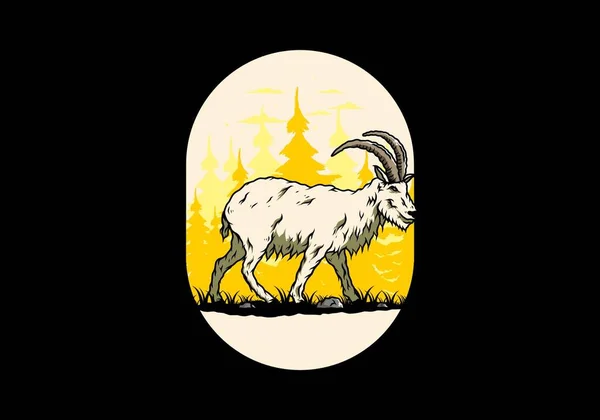 Illustration Une Chèvre Montagne Poilue Avec Longues Cornes — Image vectorielle