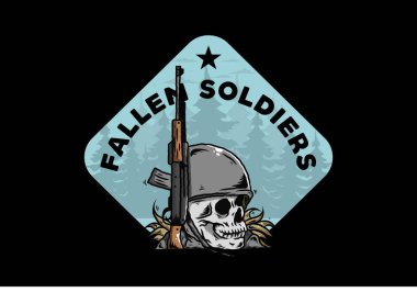 Kafatası ve asker miğferi ve silah tasarımı.