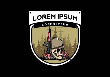 Kafatası ve asker miğferi ve silah tasarımı.